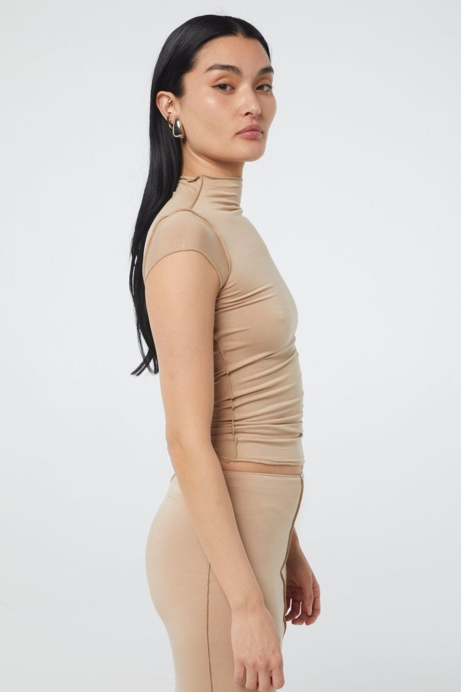 Tops The Line by K | Reese Mock Neck Top Beige