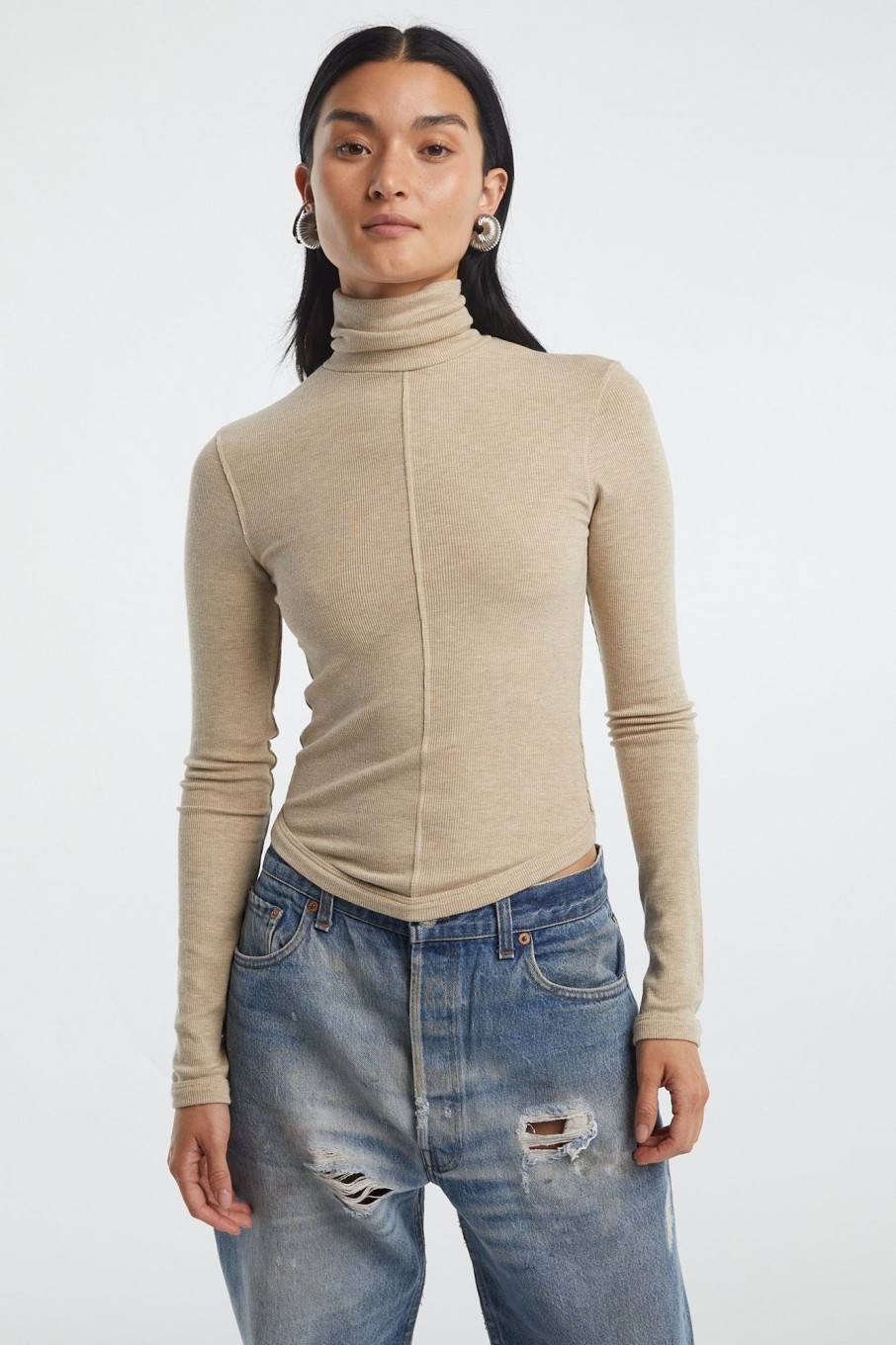 Tops The Line by K | Mads Turtleneck Top Beige Melange