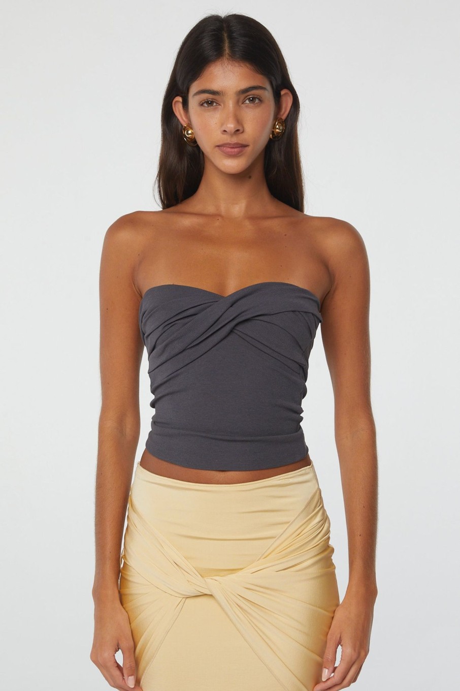 Tops The Line by K | Izzy Tube Top Deep Grey