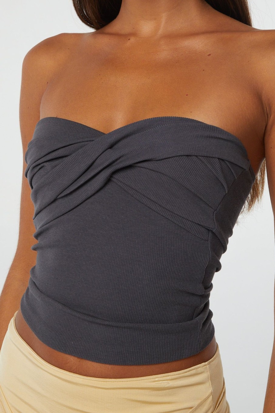 Tops The Line by K | Izzy Tube Top Deep Grey